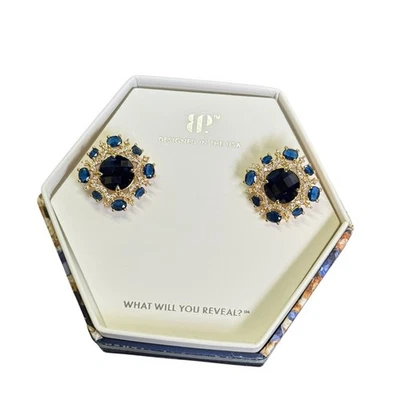 Bomb Party September Earrings "Velvety Sun In A Perfect Sky" LC Sapphire on Gold - Image 1 of 4