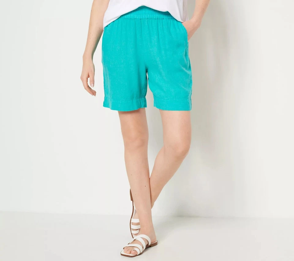 Pantalones Cortos Denim & Co. Naturals Regular Mezcla de Lino Bright Aqua 3X Nuevos Foto 1 de 1