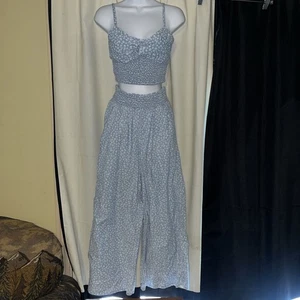 Set top American Eagle Boho gamba larga floreale e corsetto smocked taglia XS/S - Foto 1 di 2