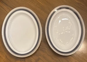 2 Noritake Crestwood Kobaltblau Platin Silber Oval Servierplatte 11,5" Neuwertig - Bild 1 von 3