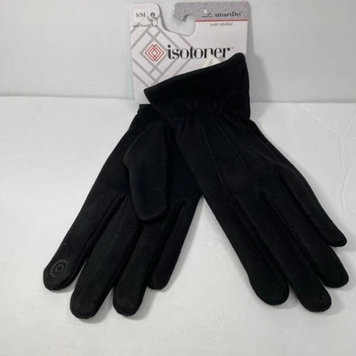 Isotoner Gloves Womens S / M Black Stretch Microsuede smarTouch SmartDri NEW - Image 1 of 4