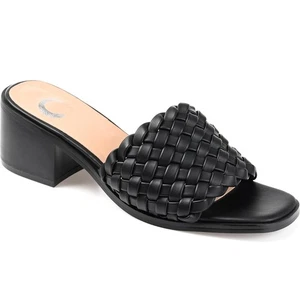 Journee Women Fylicia Block Heel Woven Slide Sandals Size US 8M Black - Picture 1 of 6