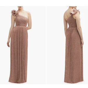 After Six Kleid Sienna Metallic Rüschen One Shoulder lang Säulenkleid gefüttert NEU - Bild 1 von 10