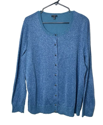 Cárdigan suéter Talbots para mujer Plus 2X botón delantero azul plateado brillante Foto 1 de 4