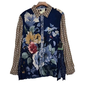 John Mark Large Mixed Print Plissee hinten Knopfleiste Langarm Bluse Artsy - Bild 1 von 8