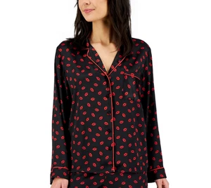 I.N.C Mommy & Me Matching Satin Notch Collar Pajama Top BLACK XS - Picture 1 of 5