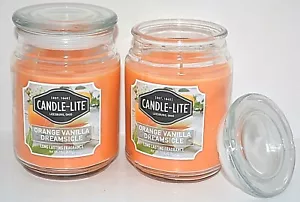 2 KERZEN - LITE LEESBURG OHIO ORANGE VANILLE DREAMSICLE LANGANHALTENDES GLAS 18 UNZEN - Bild 1 von 3
