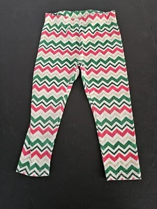 Christmas Pants Girls 3T Gold Red Green White Chevron Stripes Pull On Holiday - Picture 1 of 4