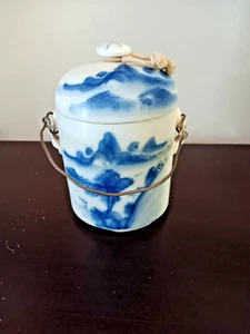 Vintage Japanese Pottery Tea Ginger Jar Canister with Lid & Wire Handle - Picture 1 of 11