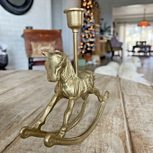 Vintage Messing Schaukelpferd Kerzenhalter 6,75" hoch - Bild 1 von 9
