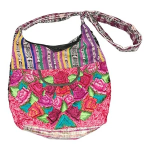 Bohemian Hippie Gypsy Embroidered Zipper Floral Hobo Crossbody Shoulder Bag - Picture 1 of 7