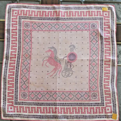NWT  Tammis Keefe Linen Greek Chariot & Horses Hankie Handkerchief RARE - Image 1 of 4