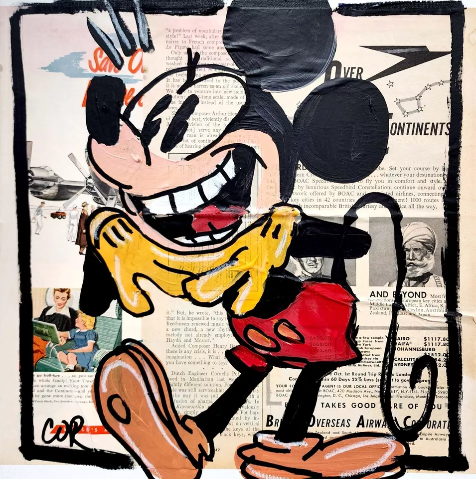 CORBELLIC EXPRESSIONISM 12X12 MICKEY RETRO HANDMADE SIGNED COLORFUL ART PAINTING - image 1 of 4