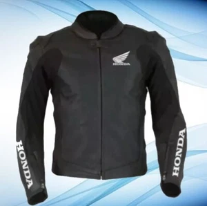 Honda Motorbike Racing Armor Protected CE Approved Black Cowhide Leather Jacket - Picture 1 of 5