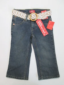 NEW Levi's 4 Girls Med Blue Wash Denim Jeans Straight Woven Belt Adj Waist - Picture 1 of 6
