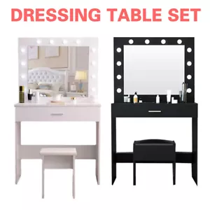 Dressing Table Makeup Mirrored Lighting Vanity Dresser Set Bedroom with Stool - Picture 1 of 11