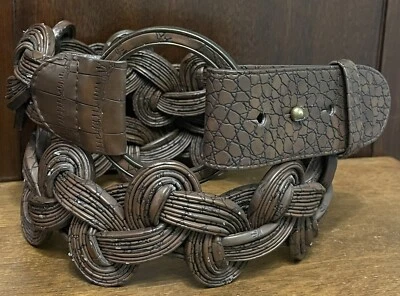 Coldwater Creek Brown Faux Leather Waist Belt Sz S 2-3/8”Wide Post Loop Bkl GUC - Image 1 of 4