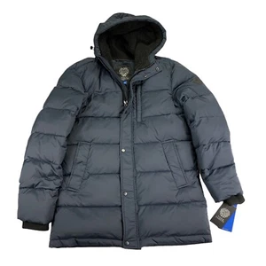 Vince Camuto Mens Hooded Faux-Fur Faux-Down Parka Coat Navy Blue M - Picture 1 of 5