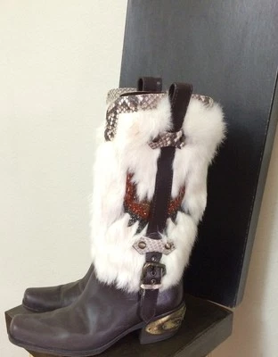 Botas de Vaquero Giuseppe Zanotti Marrón Blanco Detalle Joya Piel Foto 1 de 4