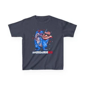 Amerisaurus T-rex USA Flag Kids Shirt, Funny 4th of July Dinosaur Kids Shirt - Picture 1 of 8