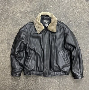 Chaqueta de aviador Eddie Bauer de cuero bombardero cuello de piel de cordero plumón de ganso grande negra - Imagen 1 de 13