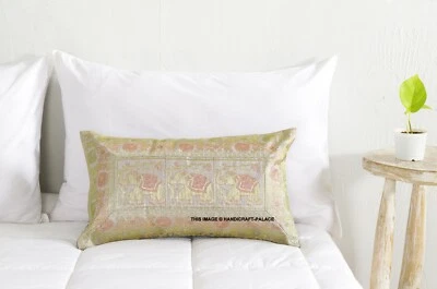 Elephant Brocade Cushion Cover Indian Home Decor Pillow Case Cover Throw 12X20" - Image 1 of 4