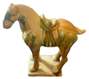 VINTAGE TANG DYNASTY WAR HORSE FIGURINE GLAZED CERAMIC  STATUE 6" Tall - Picture 1 of 10