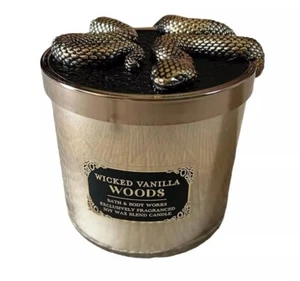 Bath & Body Works Wicked Vanilla Woods 3 Wick Candle Gold Snake Lid New 2024 New - Picture 1 of 8