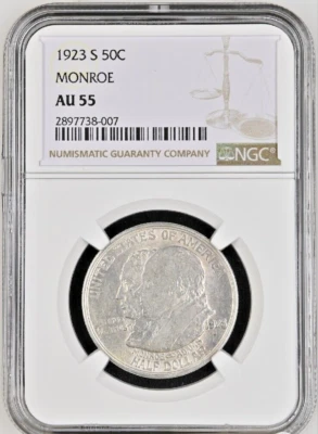 1923 US Monroe Doctrine Half Dollar Silver Coin San Francisco Mint NGC AU-55 - Image 1 of 4