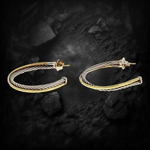 David Yurman Crossover Hoop XL Earrings with 18K Yellow Gold & Sterling Silver - Picture 1 of 3