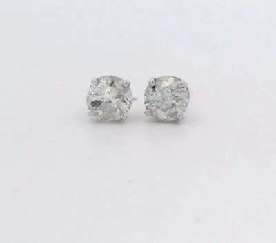 14k White Gold 1.04ctw Round Brilliant Cut Natural Diamond Stud Earrings 5.0mm - Image 1 of 4