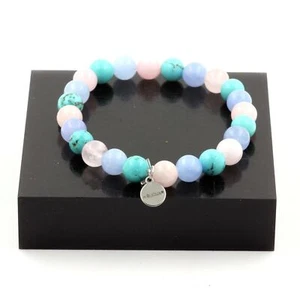 Armband Perlen Rosenquarz + Aquamarin + Türkis 8 mm. Hergestellt In Frankreich. - Bild 1 von 7