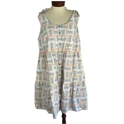 Vestido sin mangas grande de lino/algodón Rainbow Pride con botones y volantes en capas Foto 1 de 4