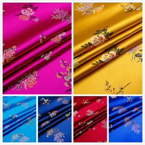Chinese Satin Fabric Jacquard Damask Brocade Hanfu Cheongsam Cloth By Metre Red - Picture 1 of 20