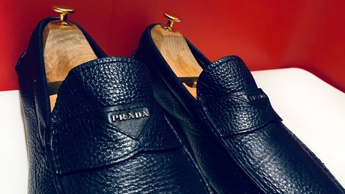 $849 00!! MOCASSINI COMFORT PRADA UOMO LUSSO BLU IN PELLE MARCATI TAGLIA 10