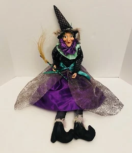 Vintage Halloween 28” Witch Shelf Sitter Sitting with Broom Stick. - Picture 1 of 10