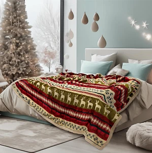Christmas Sherpa Blanket Throw Queen Bed| Red Flannel Fleece Christmas Decoratio - Picture 1 of 10