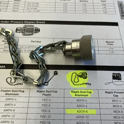 ADCH-8 Parker coupler nipple aluminum dust cap with chain - Image 1 of 4