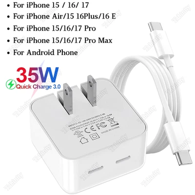 35W 电源适配器 USB-C C 型快速充电器线 适用于 iPhone Air 17 16 15 三星 — 第 1/4 张图片