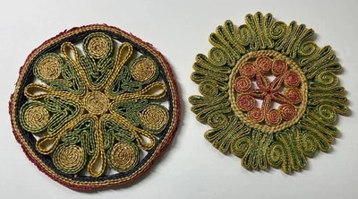 Vintage Woven Wicker Rattan Raffia Trivets Hot Pads Set Of 2 - Image 1 of 2