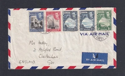 BERMUDA 1941 5 ‘PICTORIAL' ISSUES & RED CROSS LABEL AIRMAIL COVER HAMILTON TO UK - Image 1 of 2