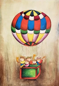 Niños tocando música #1, 36x24 -100% pintura al óleo sobre lienzo pintada a mano - Imagen 1 de 6