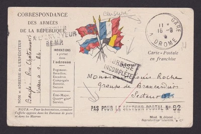 FRANCE 1915, Censored postcard to groupe de brancardiers Fieldpost returned, WWI - Image 1 of 2