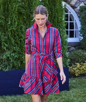 Nuevo con etiquetas Vestido camisero Vineyard Vines tafetán cintura atada talla 6 en bálsamo a cuadros Foto 1 de 4