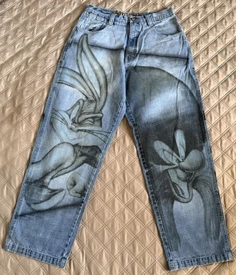 Lot29 Looney Tunes Jeans Mens 34 Bugs Bunny, Sam, Wile ,Marvin Graffiti Vintage - Image 1 of 4