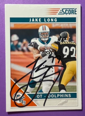 SIGNED JAKE LONG 2011 SCORE AUTOGRAPHED FOOTBALL CARD  - DOLPHINS - Image 1 of 2