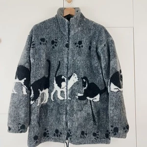 Women's Cat Print Fleece Jacket Vintage Retro Animal Print Crazy Feline Small - Picture 1 of 8
