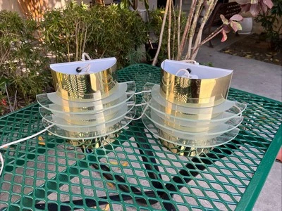Vintage 1980’s  Pair  2 Lights Sconces Wall Lights Wall Lamps Half Glass - Image 1 of 4