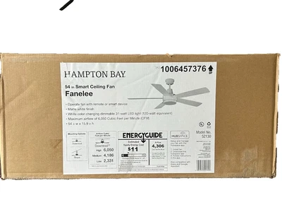 Hampton Bay Fanelee 54 in. White Color Change LED Matte White Smart Ceiling Fan - Image 1 of 4