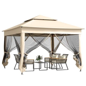 Outsunny Garden Folding Tent Heavy Duty Pop Up Gazebo Net Curtain Double Roof - Picture 1 of 11